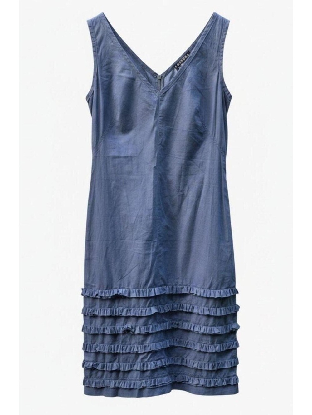 Comrags Retro  Sleeveless Cotton Shift Dress With Tiered Ruffle Hem  Grey XS